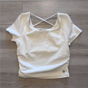 Teenie Weenie Top Sz L Womens Criss Cross Back Side Ruching Cropped Scoop Neck
